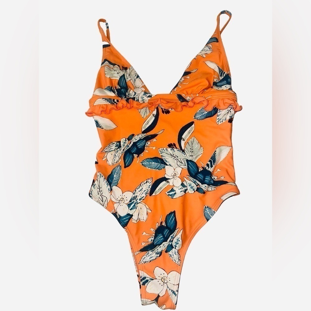 MINKPINK Orange Enchanted Forest Frill Floral One-Piece Swimsuit Size Small - Picture 16 of 16